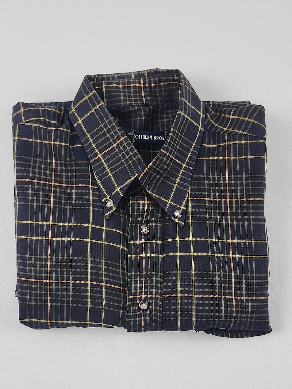 Gitman Bros Mens Green Blue Plaid Long Sleeve Shirt USA Cotton Medium